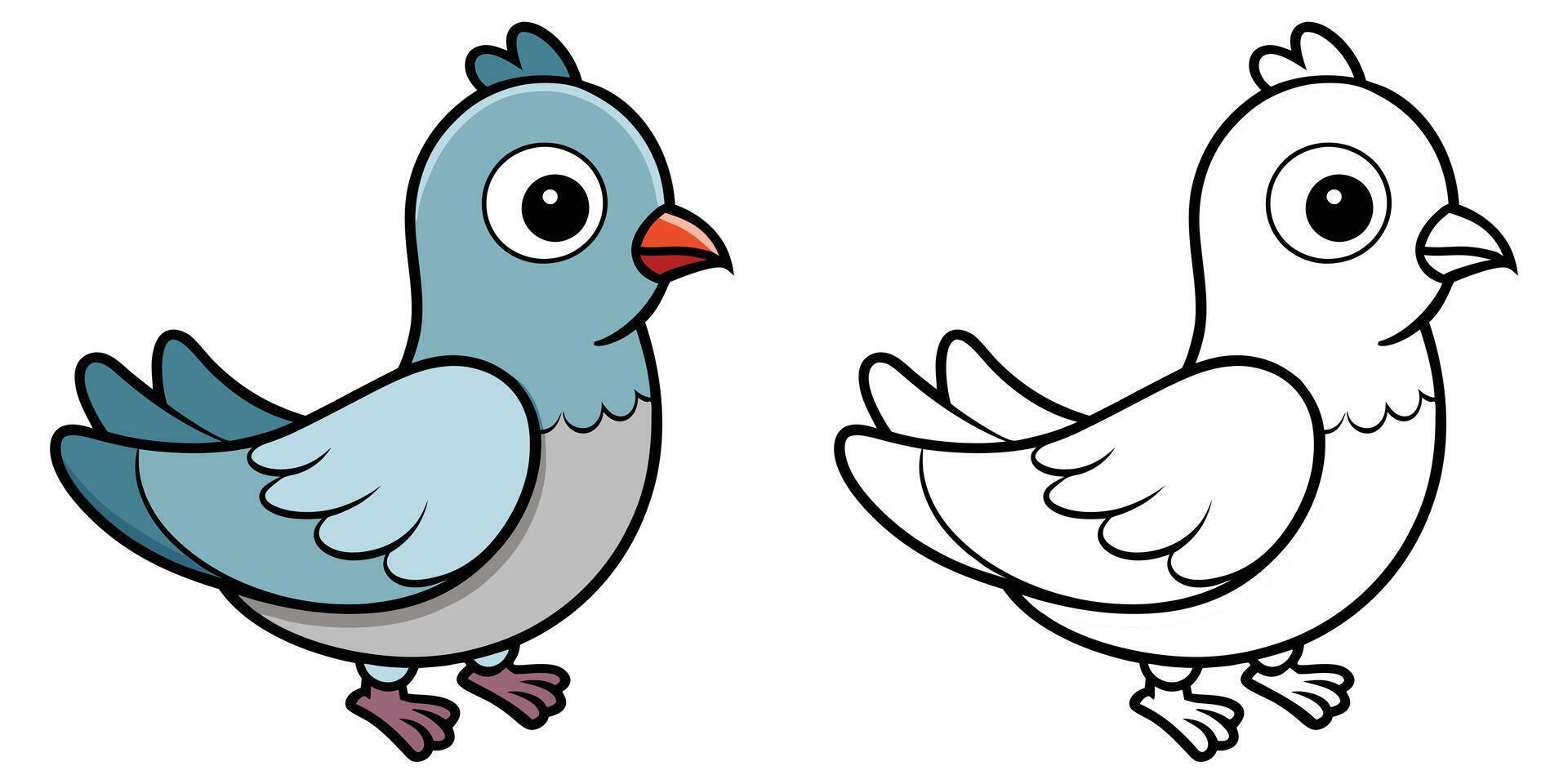 Cute Dove Bird Cartoon Coloring Pages For Kids. Dove Coloring Book Printable. Dove Bird Illustration With Black Outline. Easy Animals Coloring vector