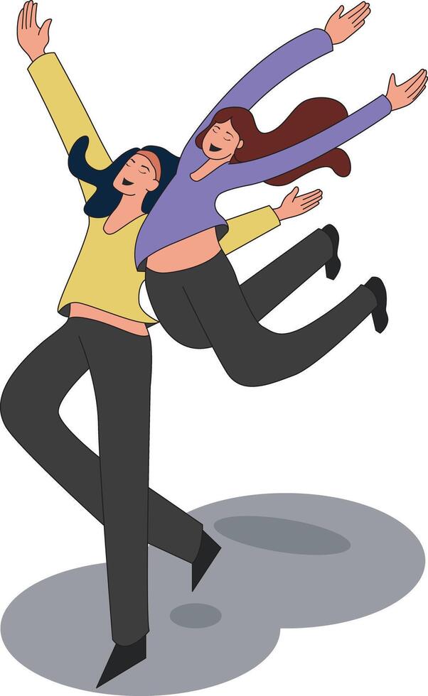 two girls enjoying happiness or success simple illustration vector