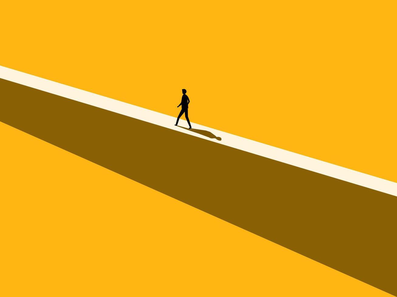 Risk, Challenge. Brave Businessman Walking on the Wall. vector