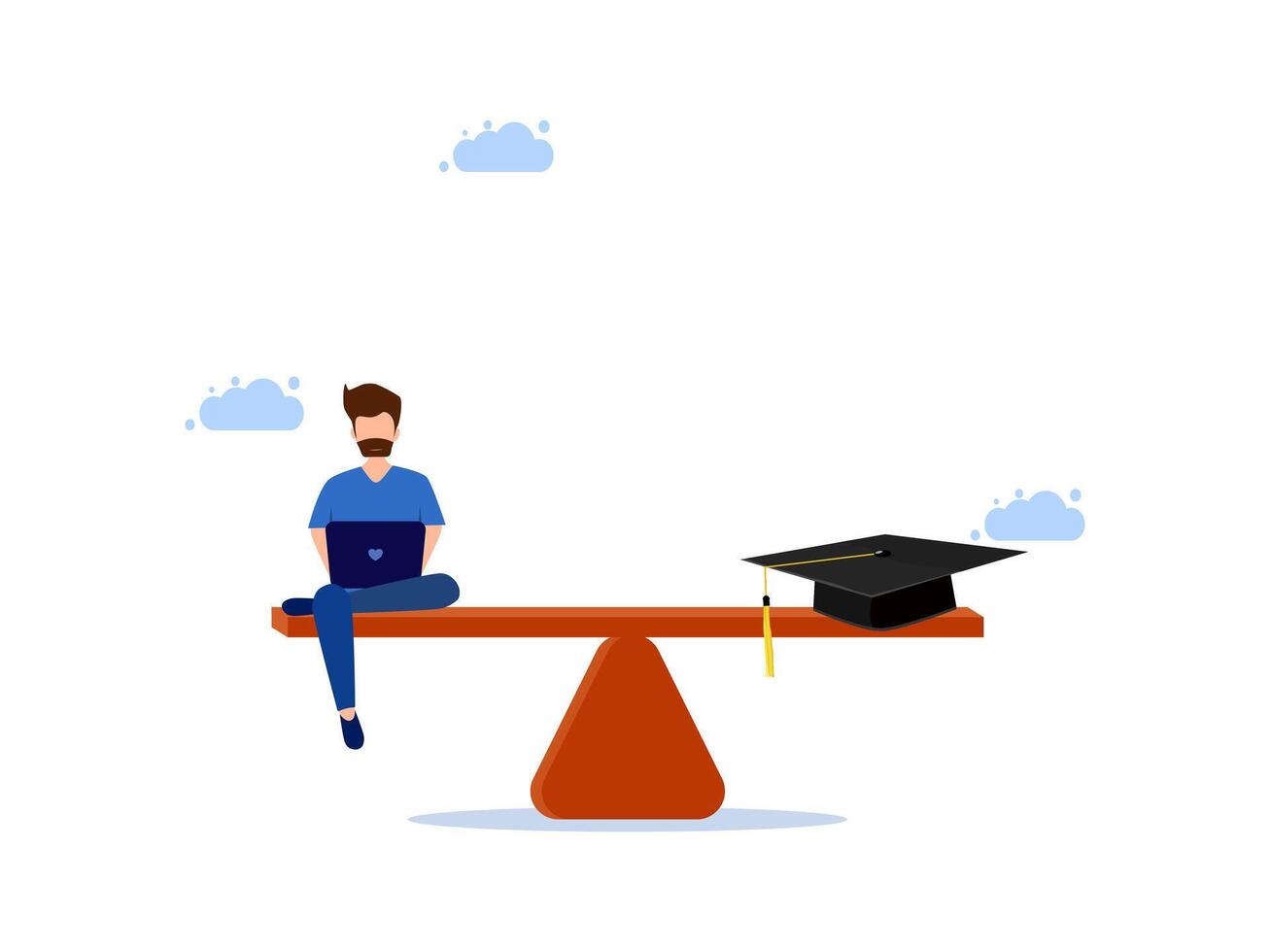 a man sitting on a seesaw with a graduation cap on it vector