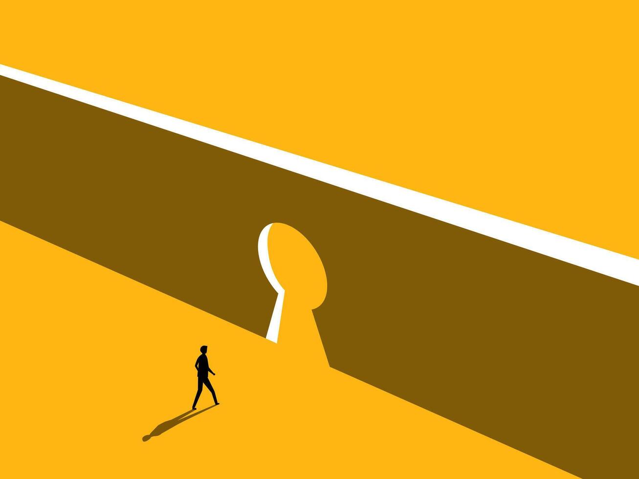 Key to Success. Businessman Standing in Front of Keyhole. vector