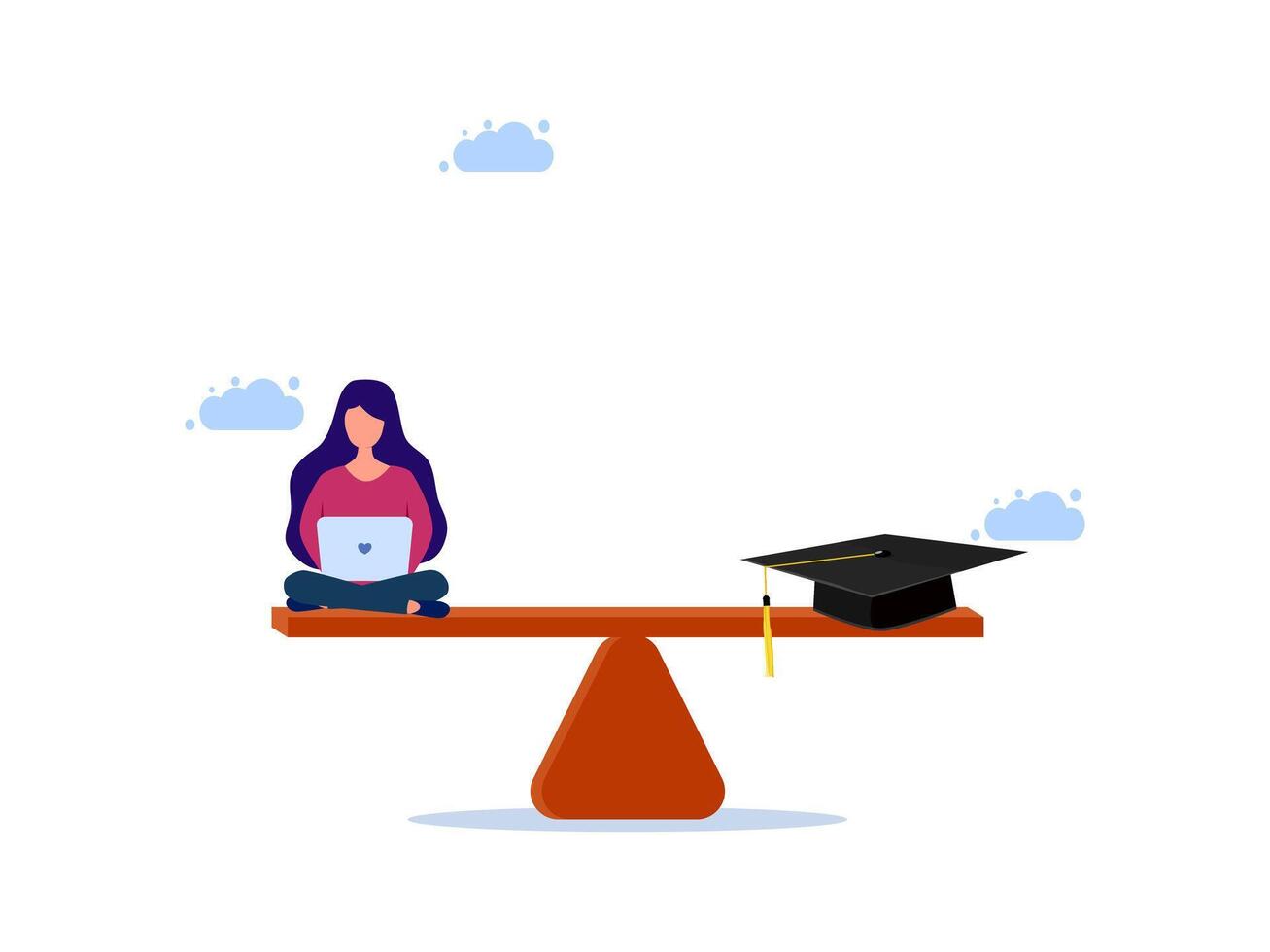 a woman sitting on a balance scale with a laptop vector