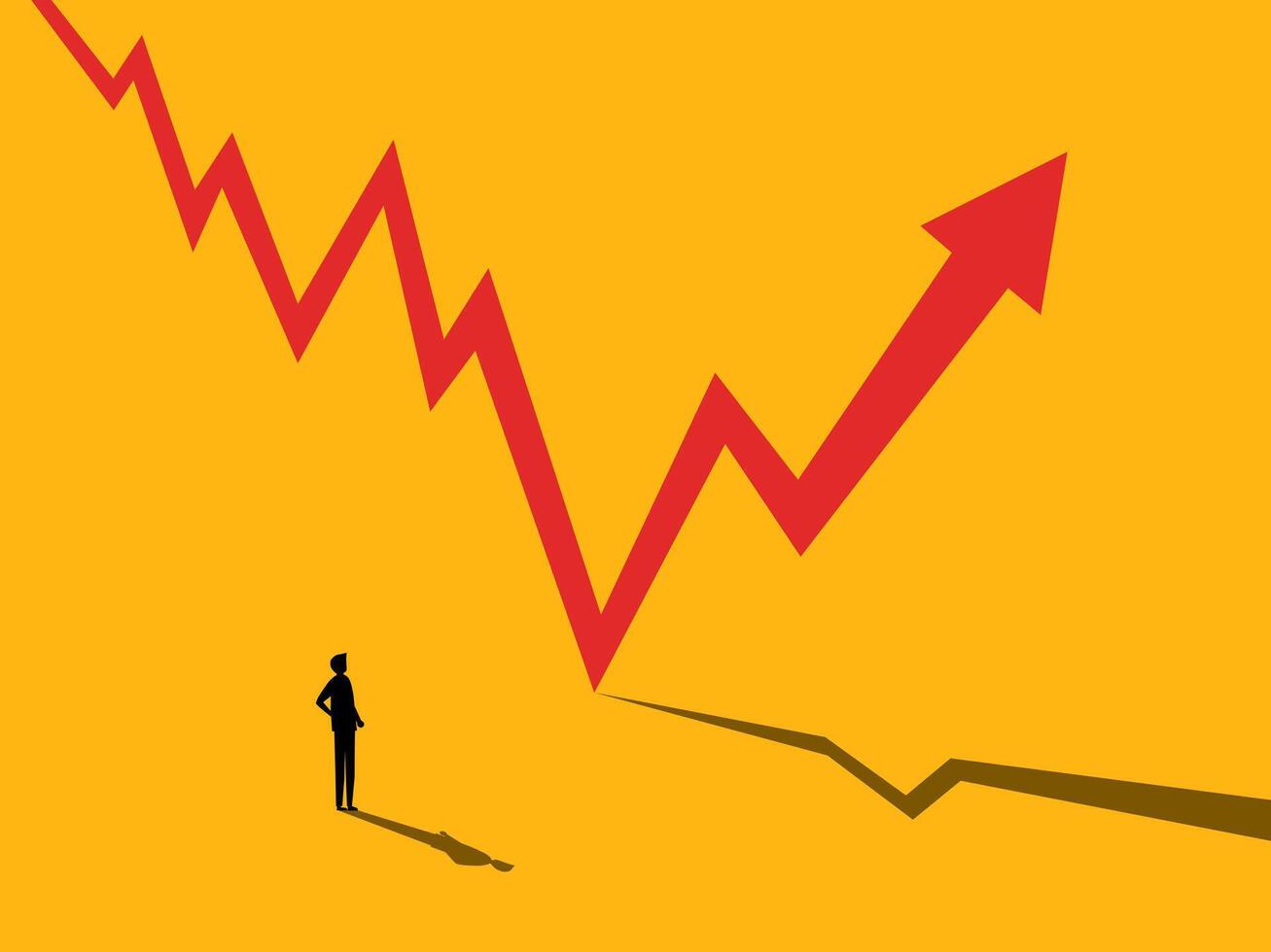 Volatility, growth. Businessman with arrow pointing up. vector