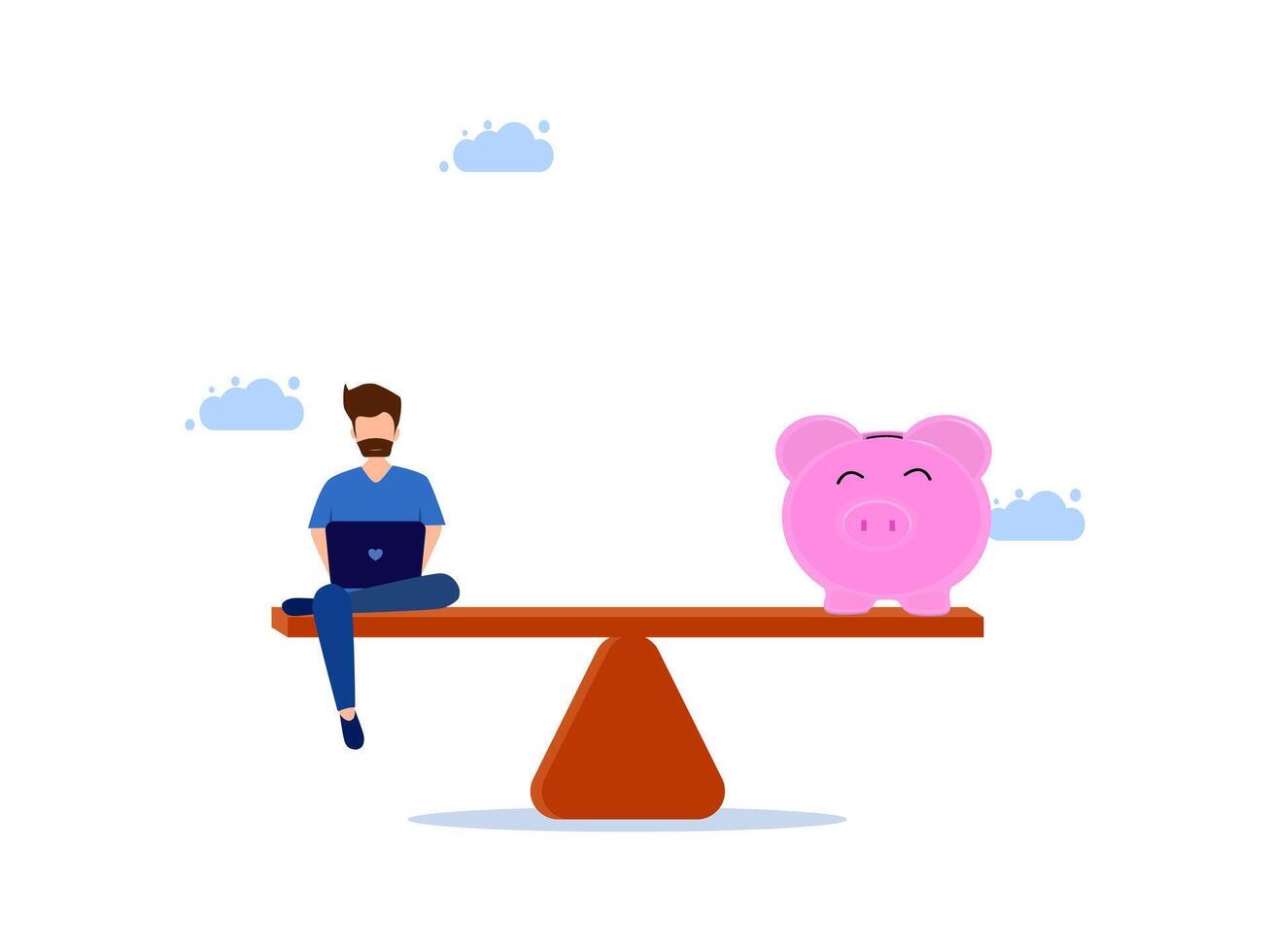 a man sitting on a seesaw with a piggy bank vector