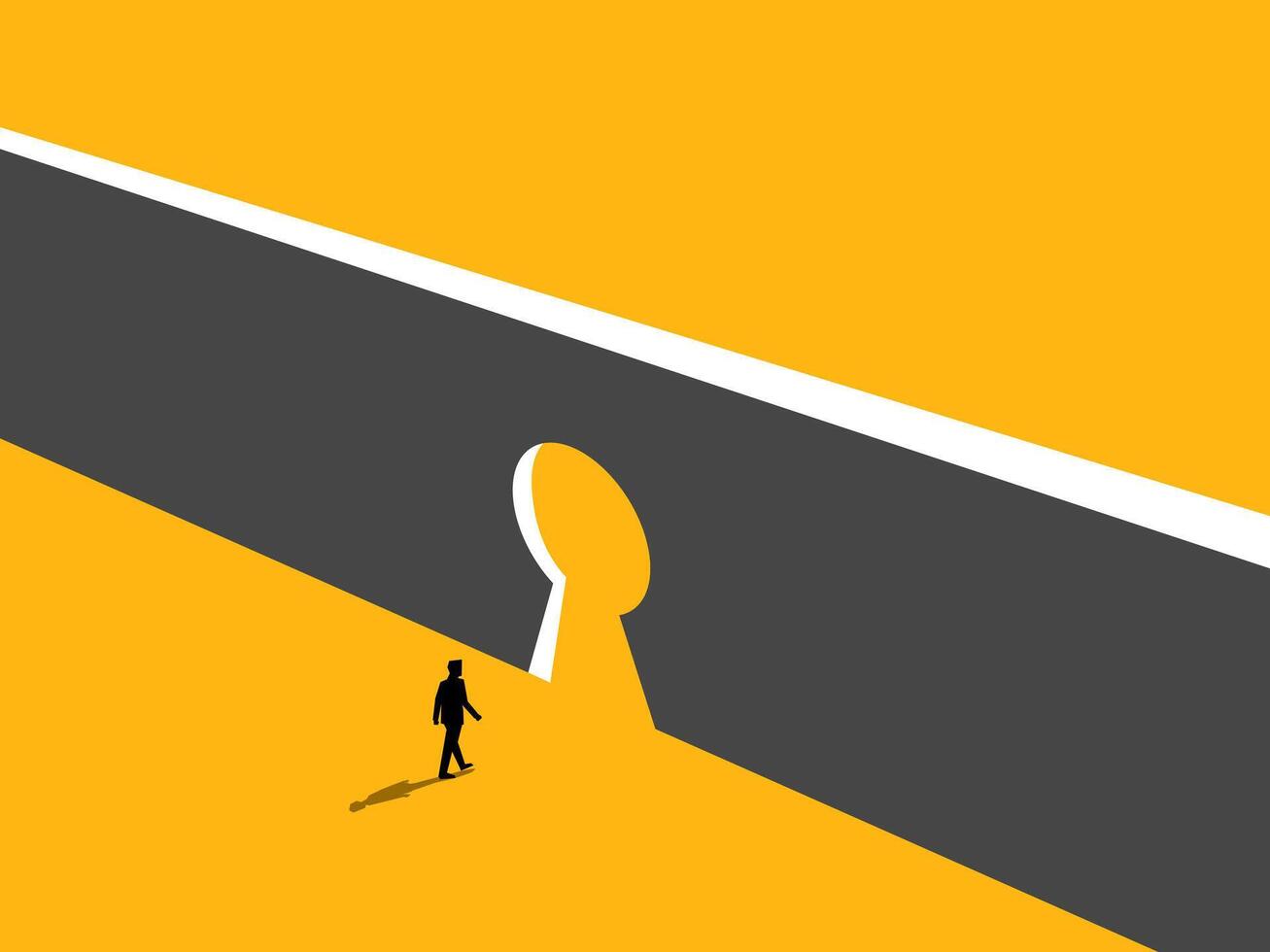 Key to Success. Businessman Walking to Keyhole. vector