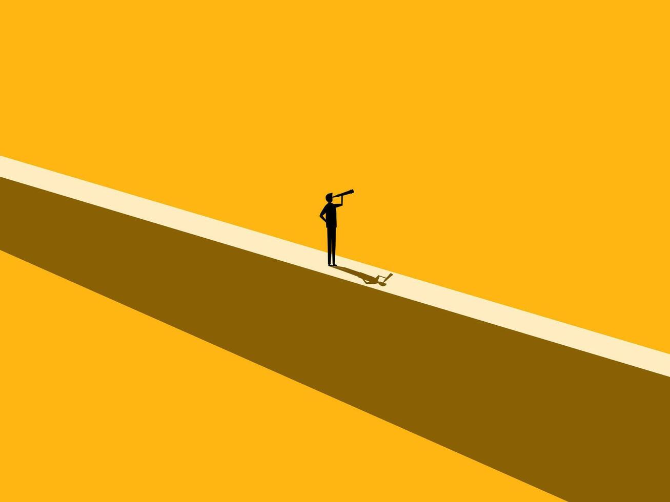 Overlooking Obstacles. Businessman Standing Looking at Telescopes on the Wall. vector