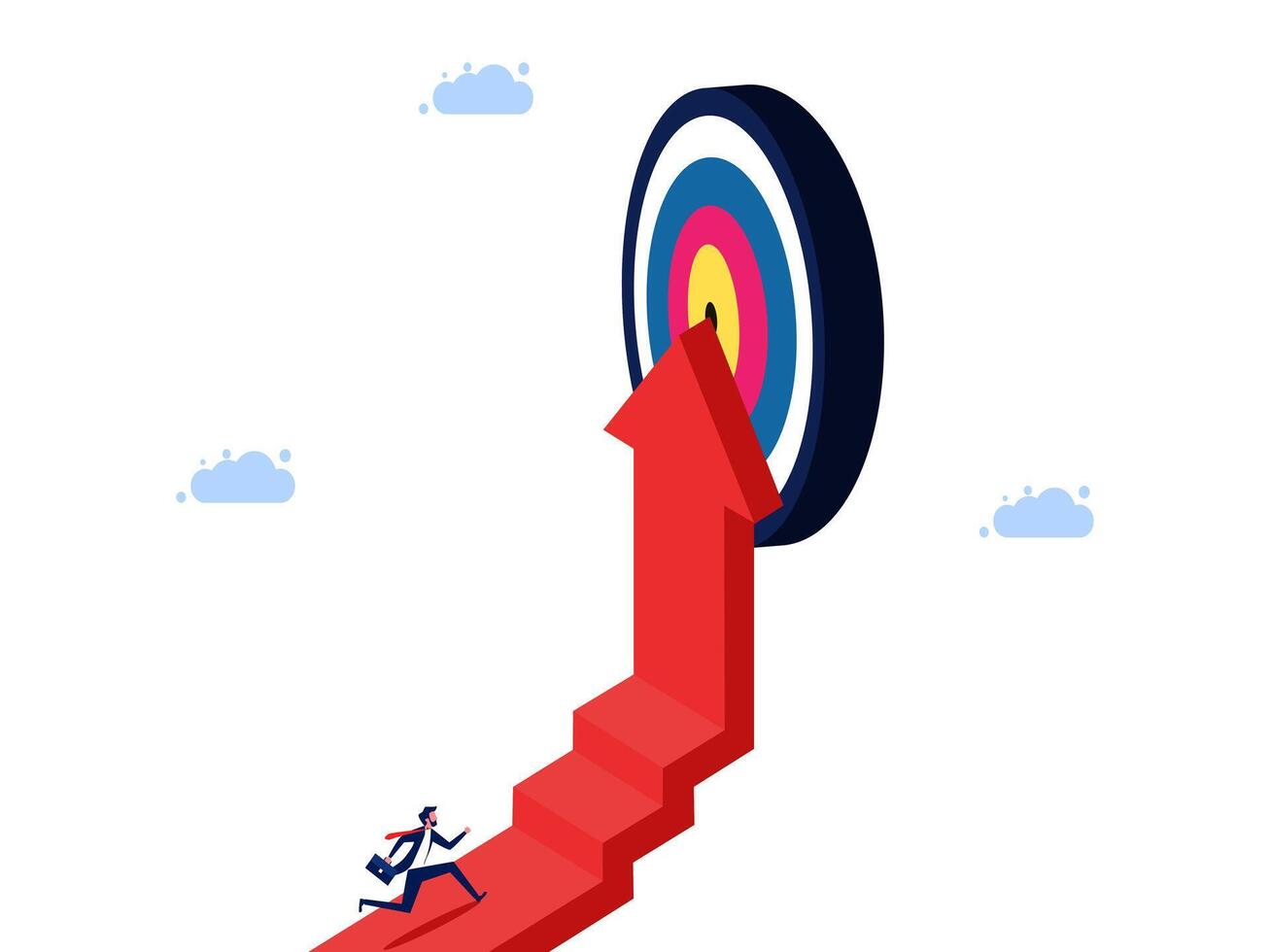 businessman climbing up the stairs to the target vector