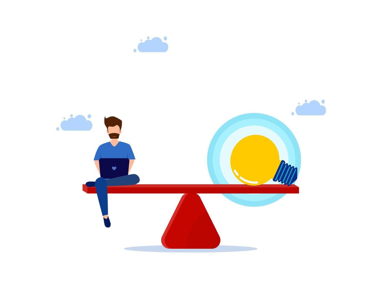 a man sitting on a seesaw with an egg on top vector