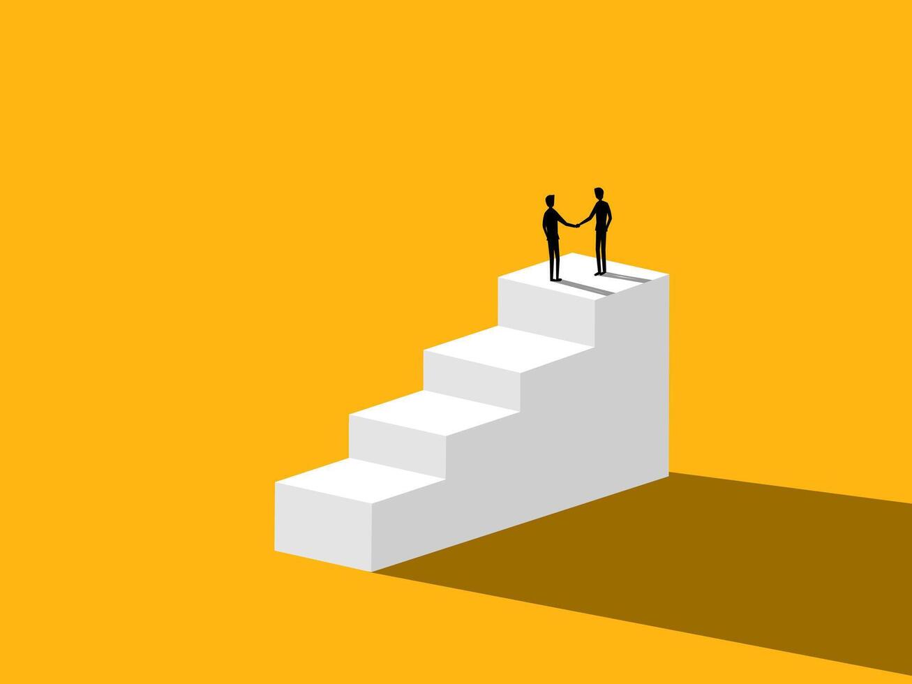 Successful Collaboration. Businessmen shaking hands on the stairs vector