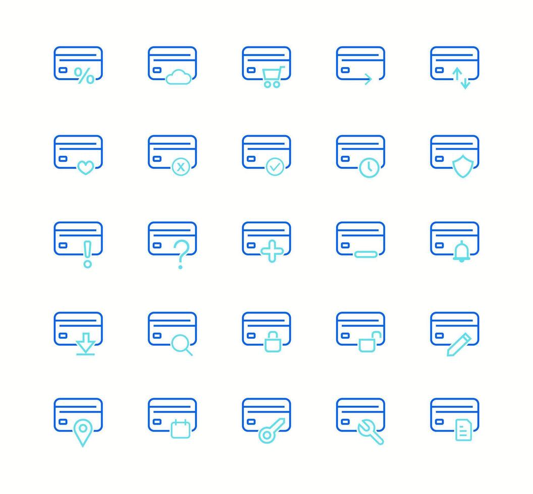Credit card related icon set. Well-crafted sign in thin line style with editable stroke. Set of credit card in modern thin line style. Banking symbols for web site design and mobile apps vector
