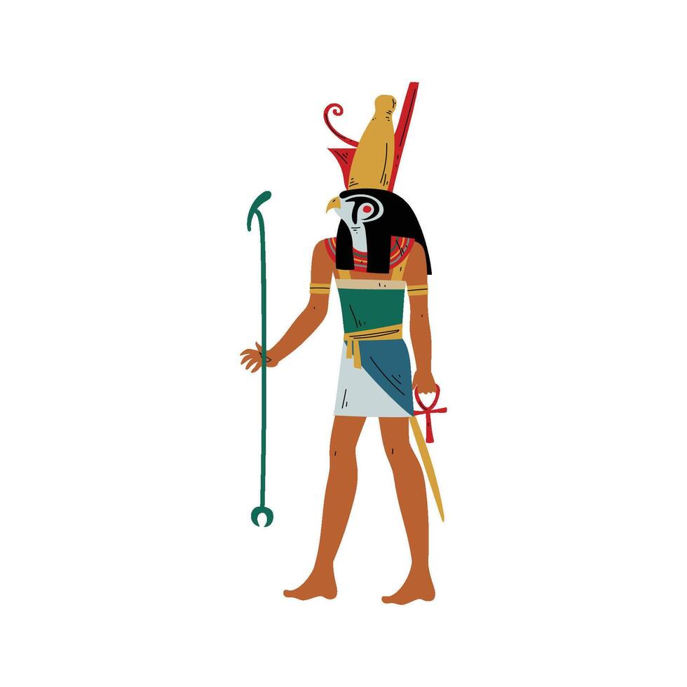 Horus God of Sky and Sun with Head of Falcon, Symbol of Ancient Egyptian Culture Illustration vector