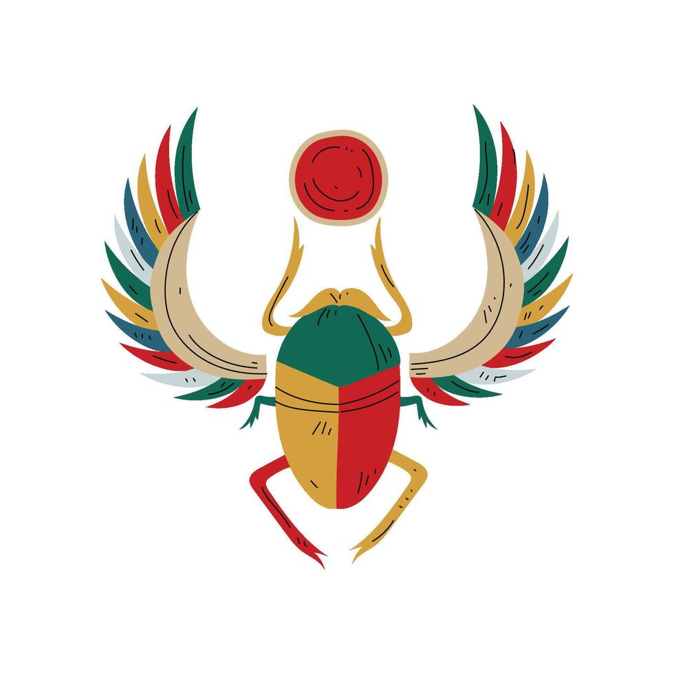 Sacred Scarab Egyptian Beetle, Symbol of Traditional Egyptian Culture Illustration vector