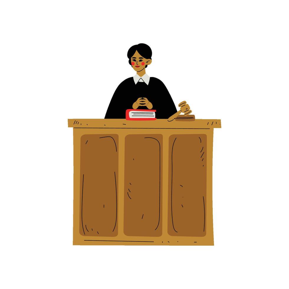 Female Judge Character Presiding over Court Proceeding in Courthouse Illustration vector