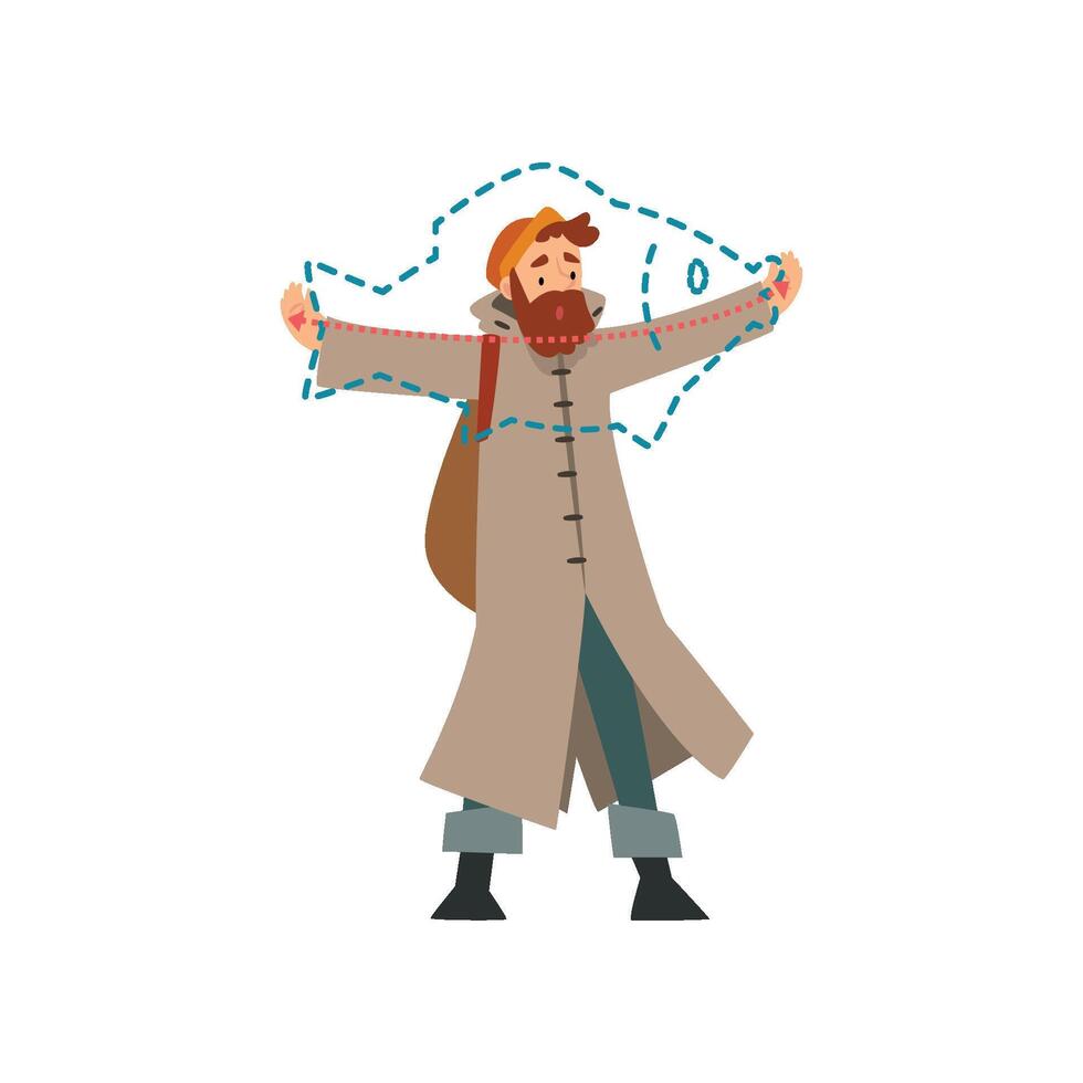 Fisherman Boasting About Size of Caught Fish, Fishman Spreading His Arms Out to Sides Illustration vector
