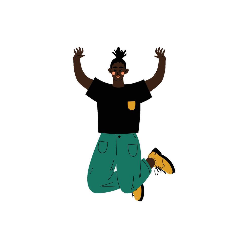 Happy African American Girl Jumping Celebrating Important Event, Dance Party, Friendship, Sport Concept Illustration vector