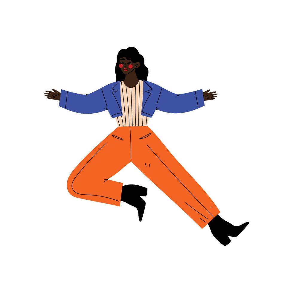 African American Girl Happily Jumping Celebrating Important Event, Dance Party, Friendship, Sport Concept Illustration vector