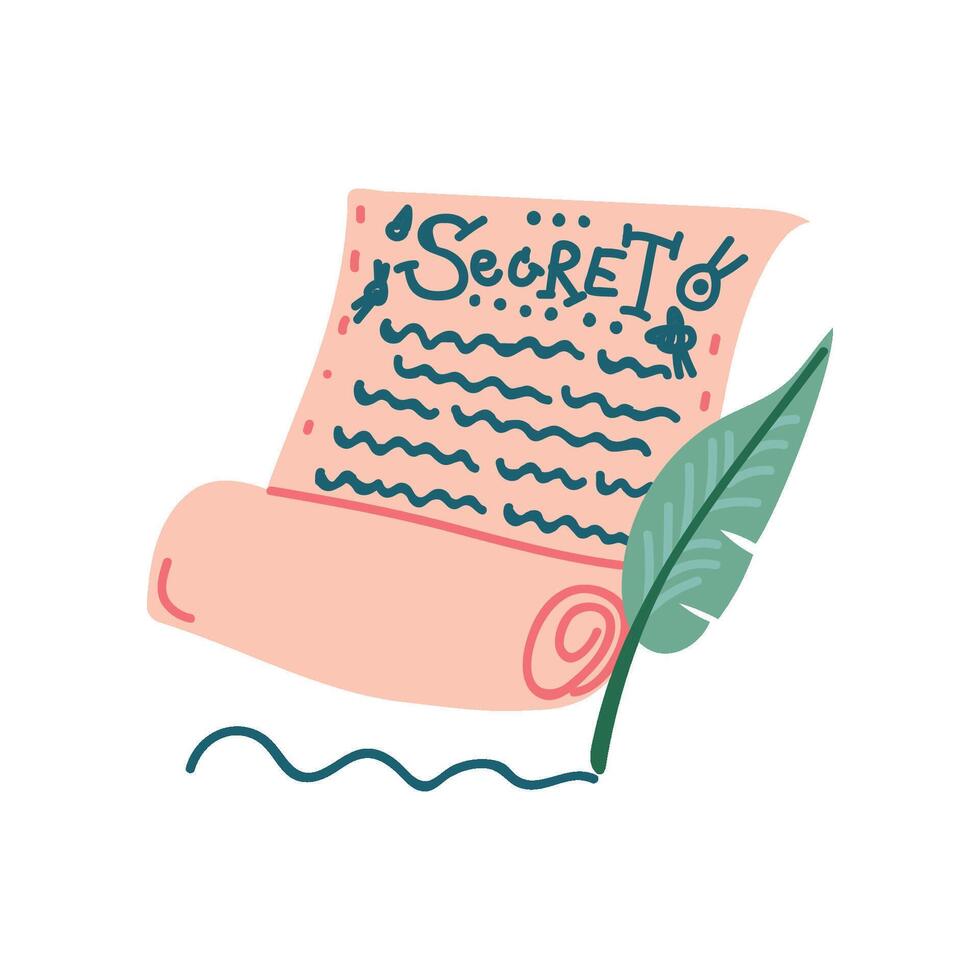 Secret Paper Scroll, Magic Object, Witchcraft Attribute Illustration vector