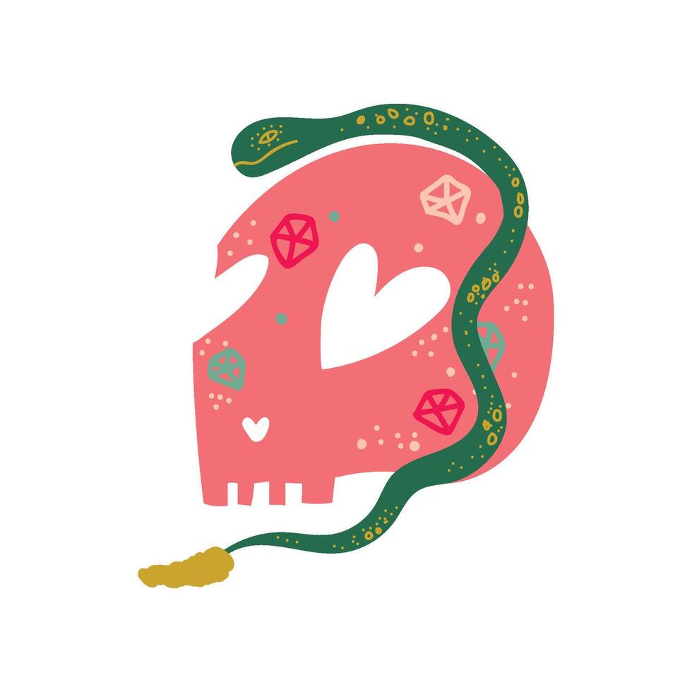 Human Skull and Snake, Magic Object, Witchcraft Attribute Illustration vector