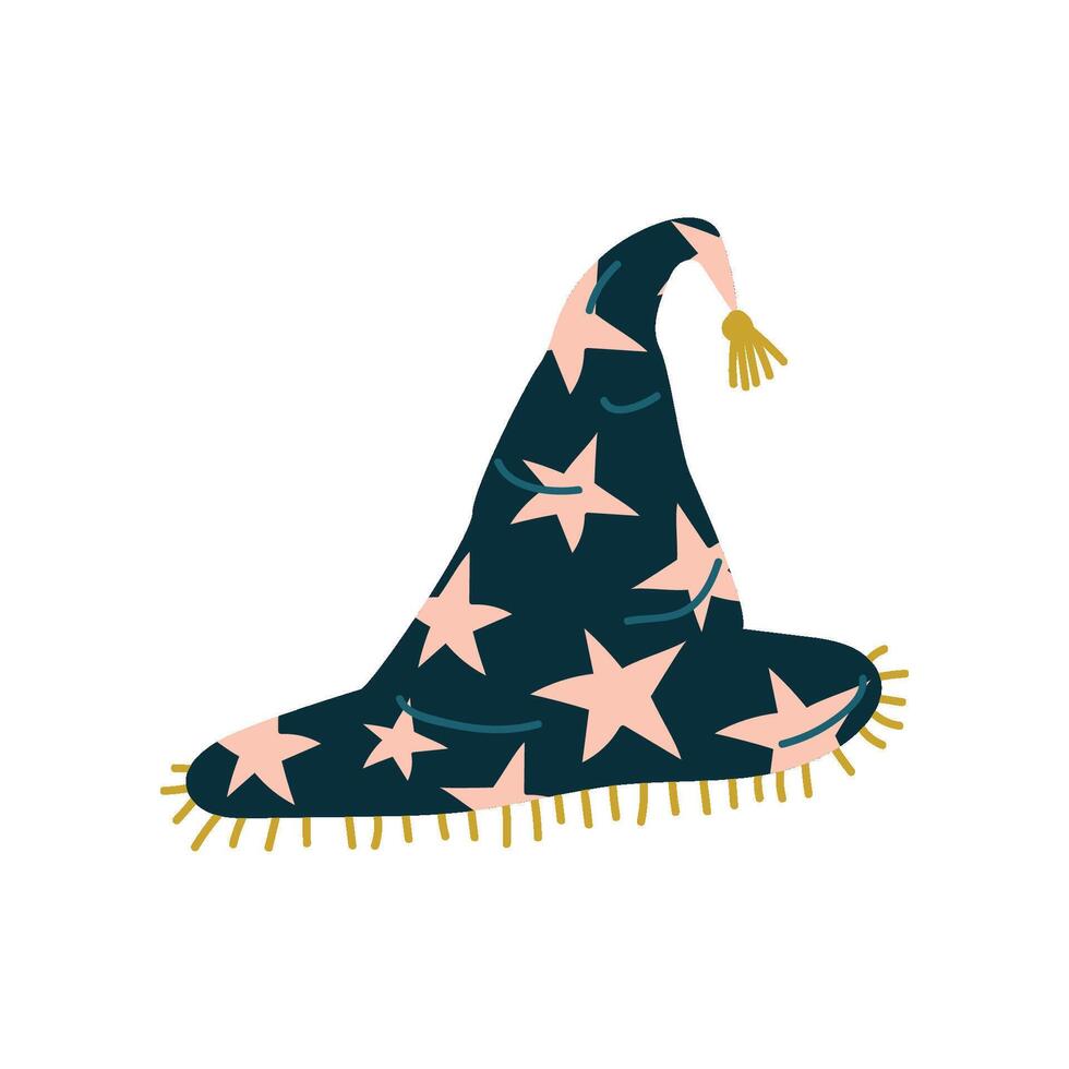 Black Witch Hat with Stars, Magic Object, Witchcraft Attribute Illustration vector