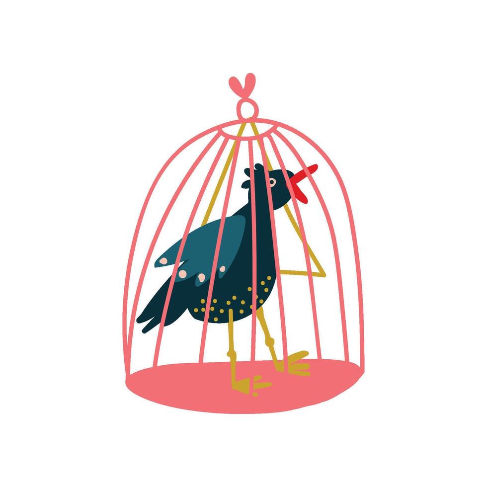 Raven in Birdcage, Magic Object, Witchcraft Attribute Illustration vector