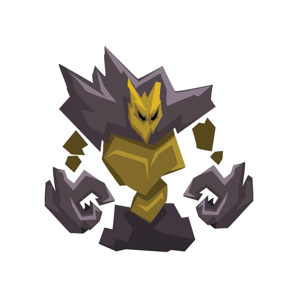 Stone Golem Monster, Fantasy Mystic Creature Cartoon Character Illustration vector