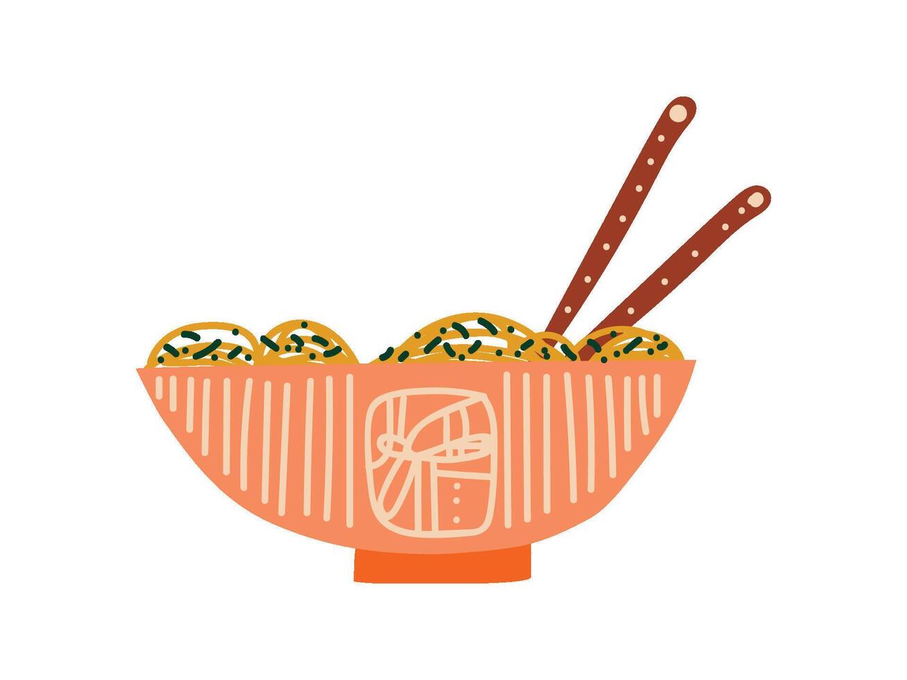 Bowl of Noodles Soup with Chopsticks, Traditional Chinese or Japanese Food, Ramen Noodles Illustratio vector