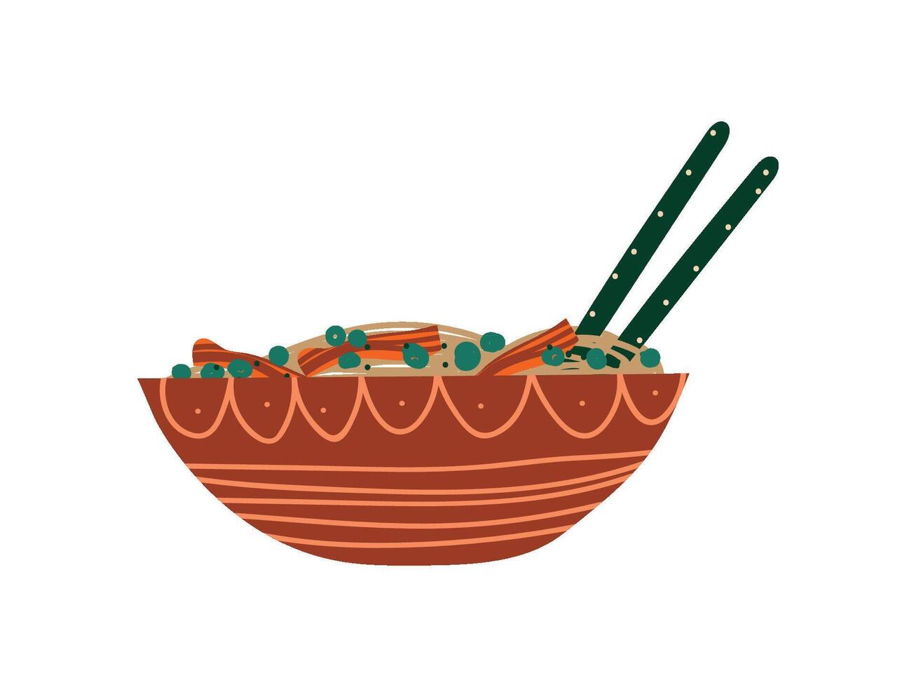 Ceramic Bowl of Noodles Soup with Chopsticks, Traditional Chinese or Japanese Food, Ramen Noodles Illustration vector