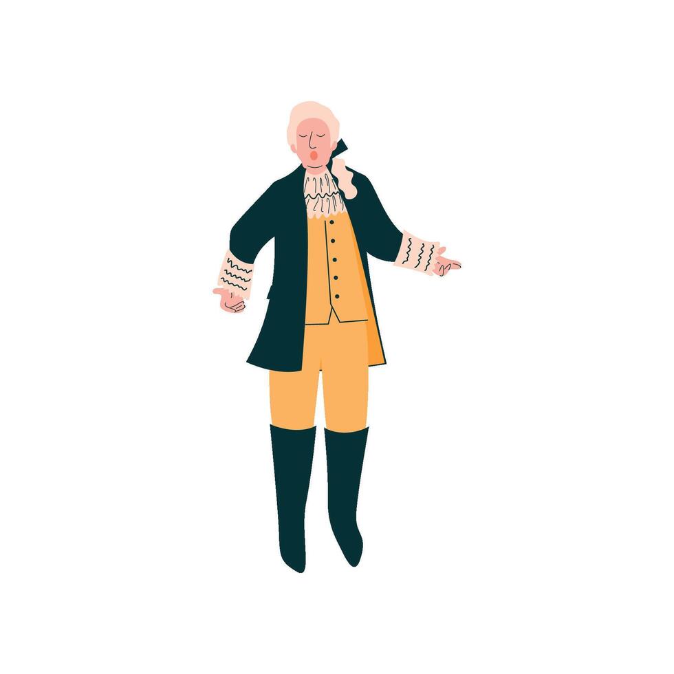 Male Opera Singer Performing On Stage, Man Giving Representation in Ancient Suit and Wig Illustration vector
