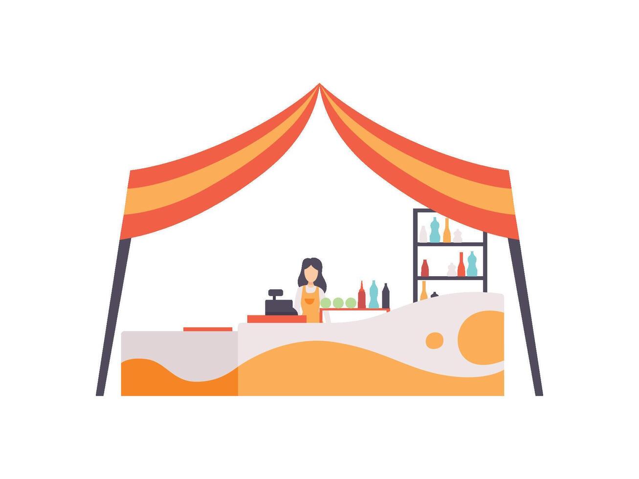 Market Food Counter with Seller, Street Trading Retail Stand Illustration vector
