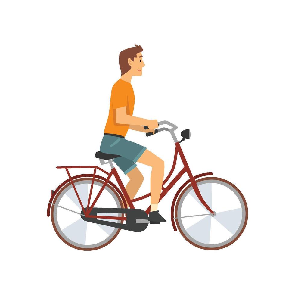 Man Riding Bike, Cyclist Character on Bicycle Illustration vector