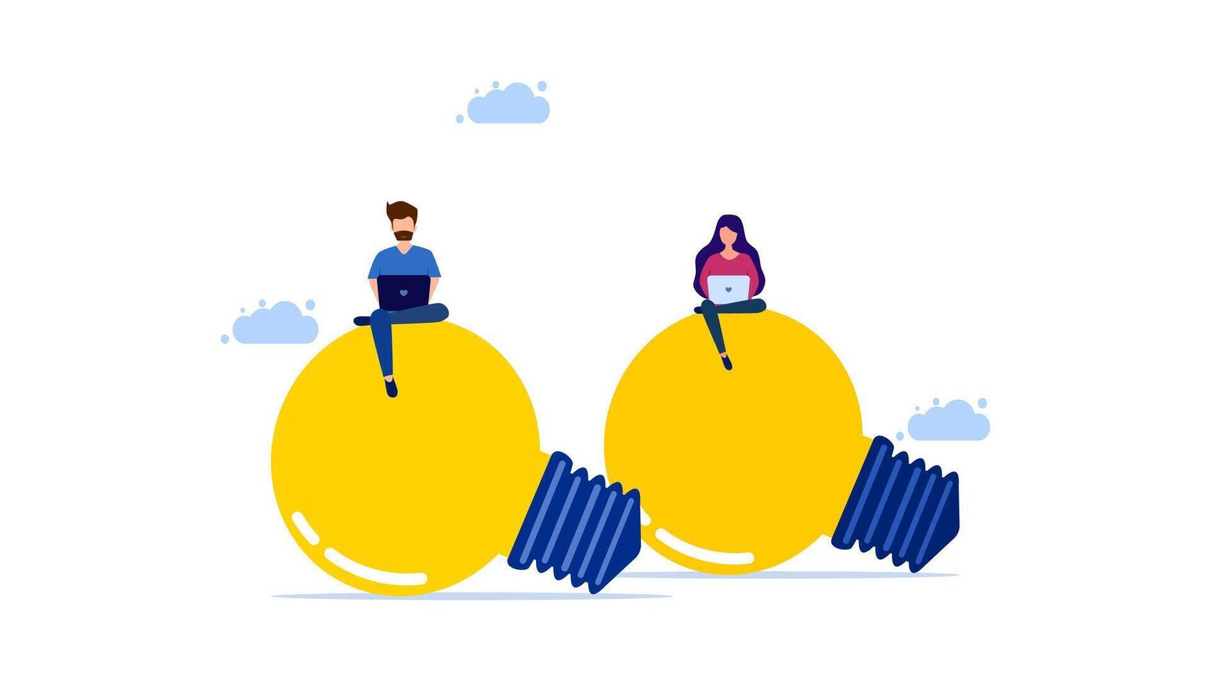 two people sitting on top of a light bulb vector