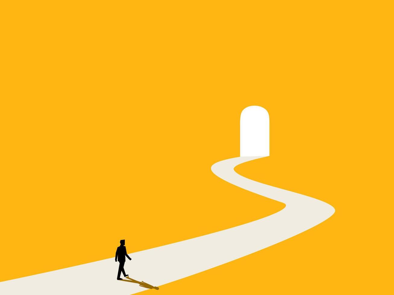 Businessman winding his way to the gate of opportunity. vector