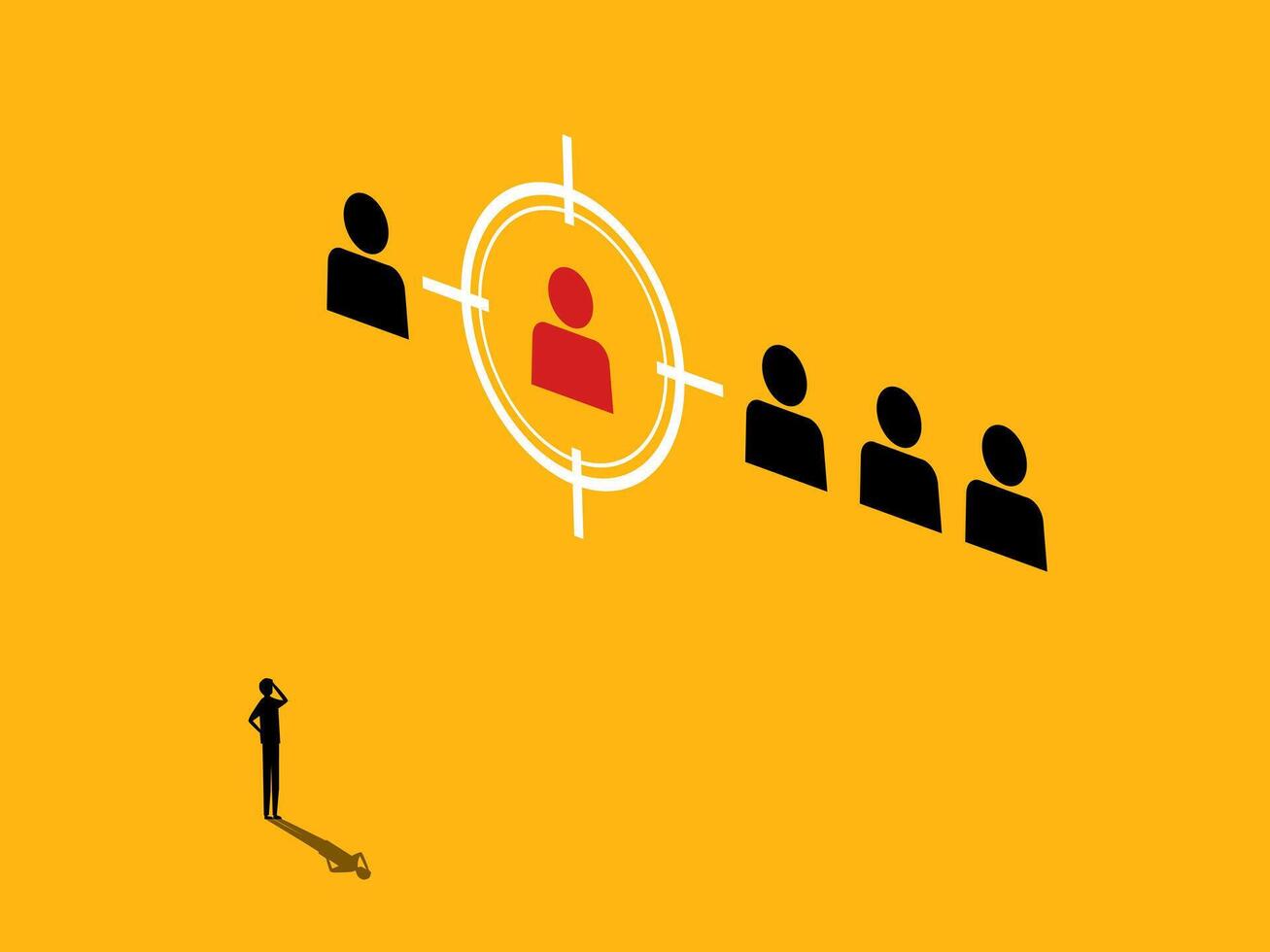 Key Target Audience. Businessman Standing Analyzing Target. vector