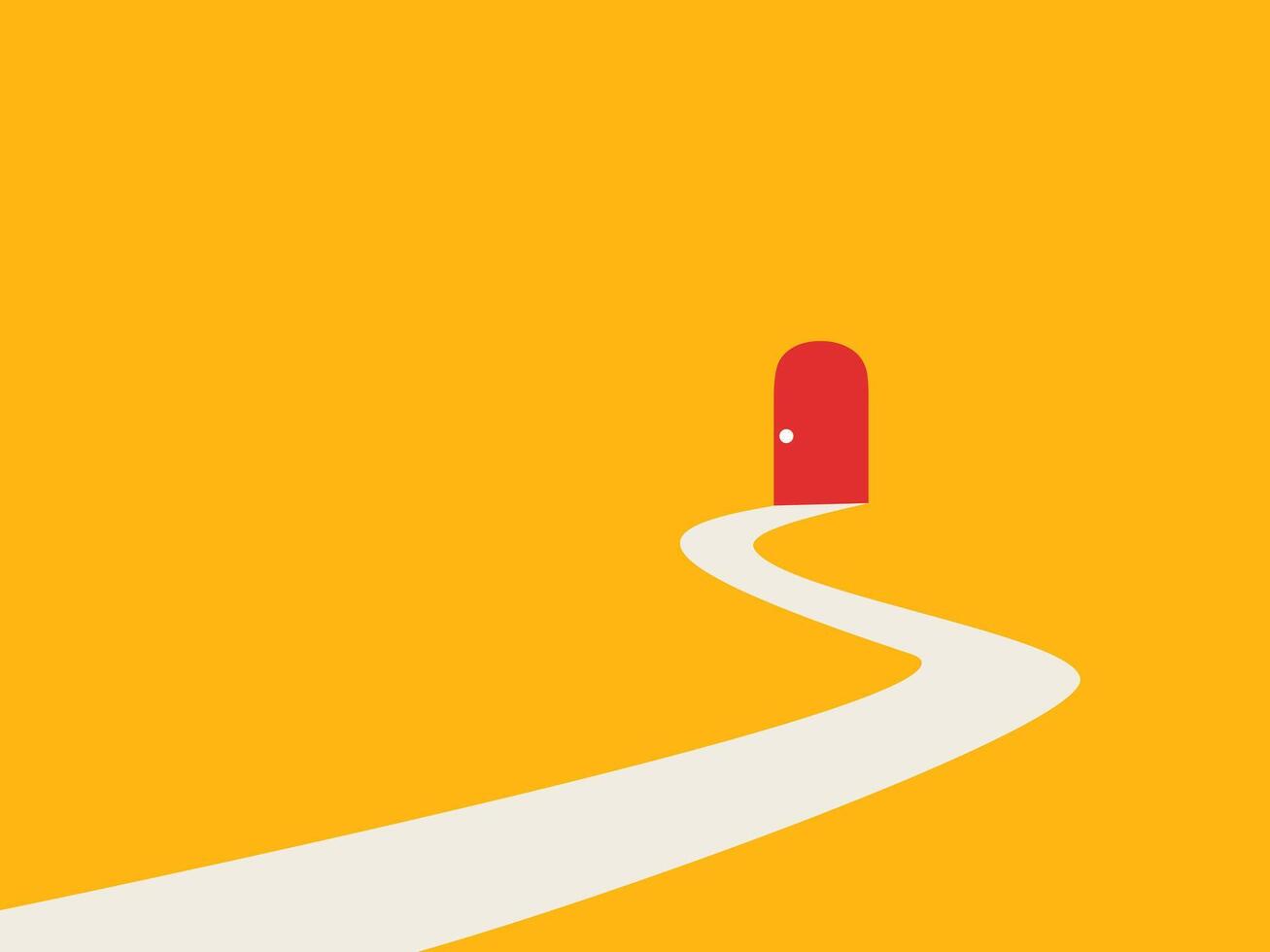 Roads and goals. The path to the red gate of success. vector