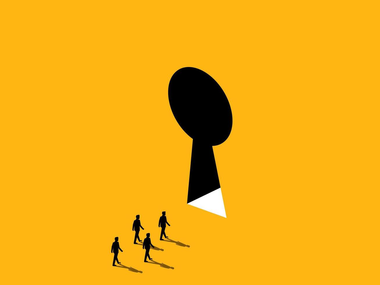 a poster with people walking through a keyhole vector