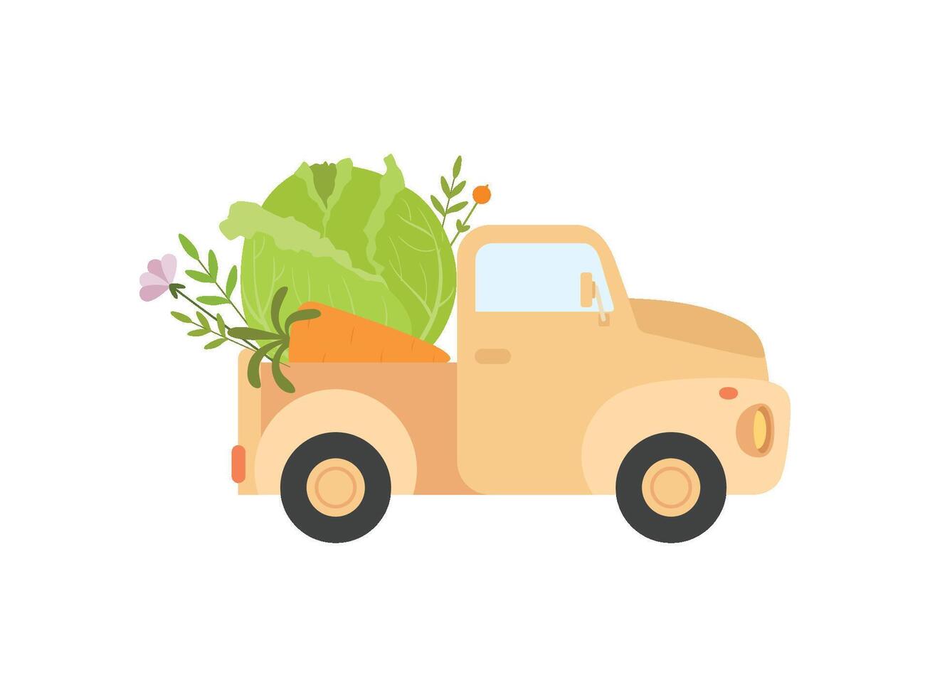 Cute Truck Delivering Fresh Cabbage, Side View, Shipping of Fresh Garden Vegetables Illustration vector