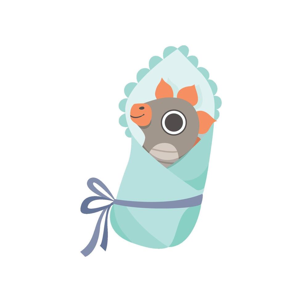 Cute Newborn Dino Wrapped in Blanket, Adorable Baby Dinosaur Character Illustration vector