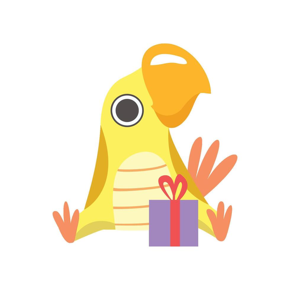 Cute Little Psittacosaurus Dino with Gift Box, Adorable Baby Dinosaur Character Illustration vector