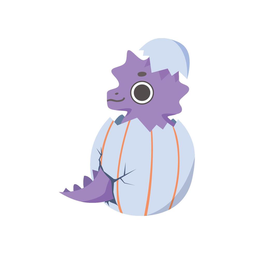 Cute Little Purple Dino Hatched from Egg, Adorable Baby Dinosaur Character Illustration vector