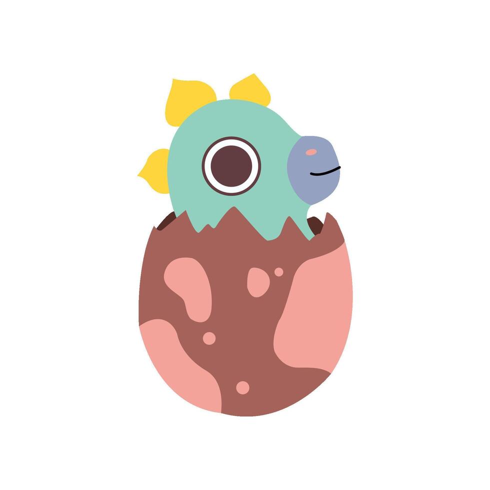 Lovely Dino Hatched from Egg, Adorable Baby Dinosaur Character Illustration vector
