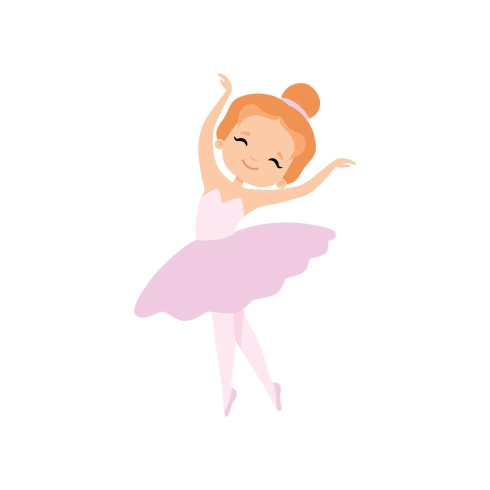 Lovely Little Ballerina Dancing, Girl Ballet Dancer Character in Pink Tutu Dress Illustration vector