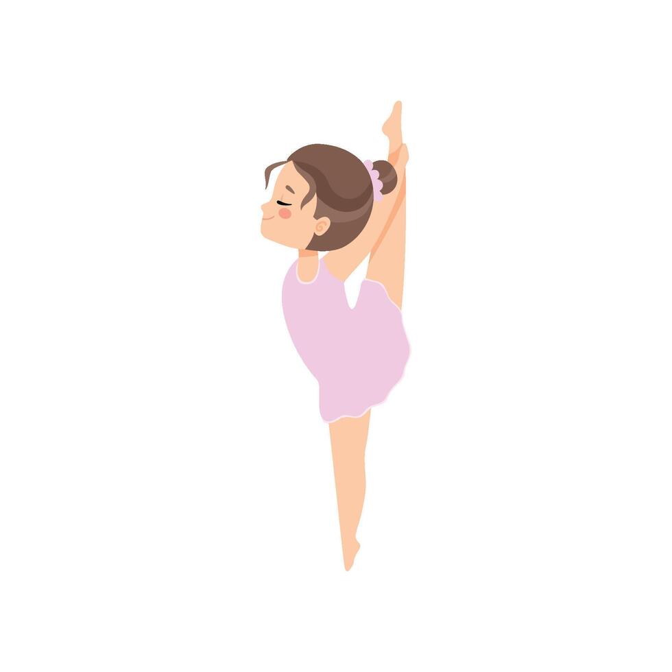 Cute Flexible Little Ballerina Doing Exercise, Girl Ballet Dancer Character Training Illustration vector