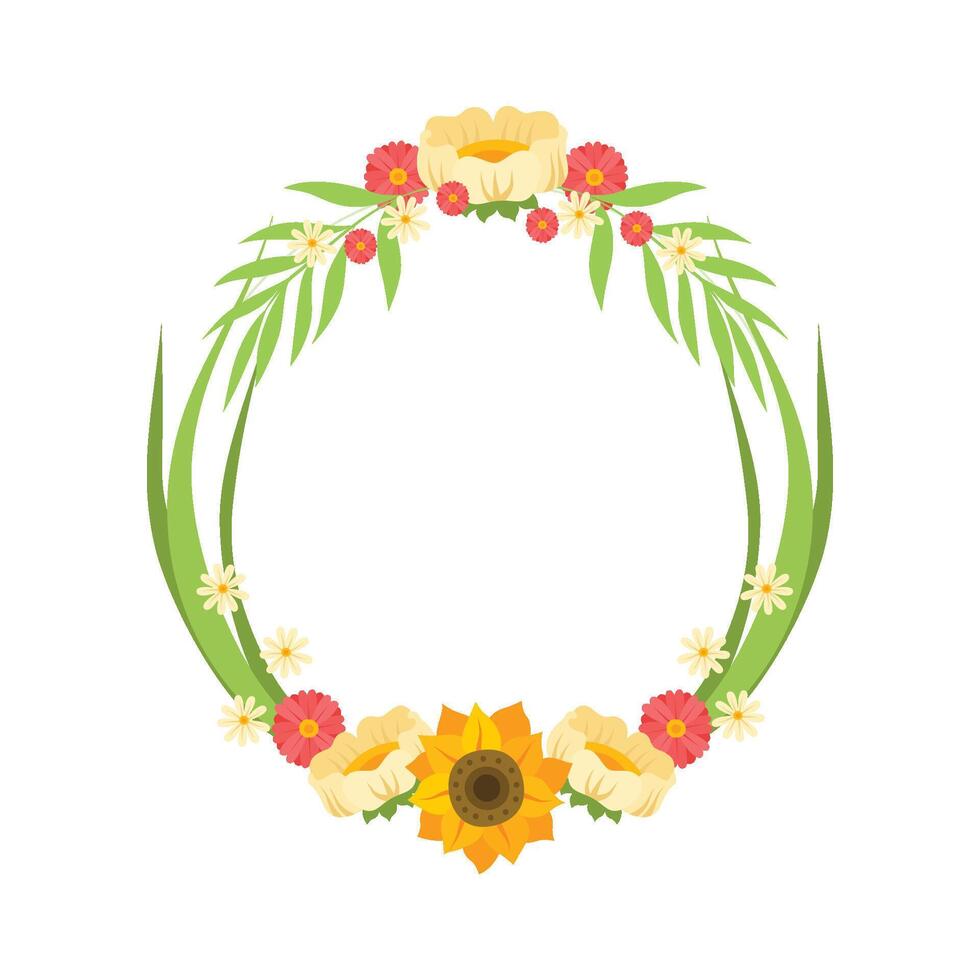 Floral Wreath with Flowers, Circle Frame with Place for Text, Design Element For Greeting Card, Invitation, Banner Illustration vector