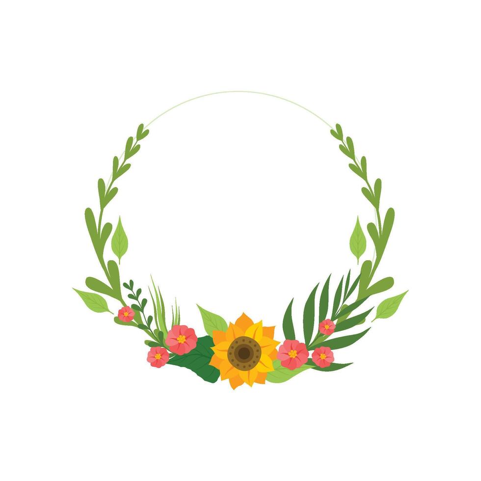 Floral Wreath with Flowers and Leaves, Design Element For Greeting Card, Invitation Illustration vector