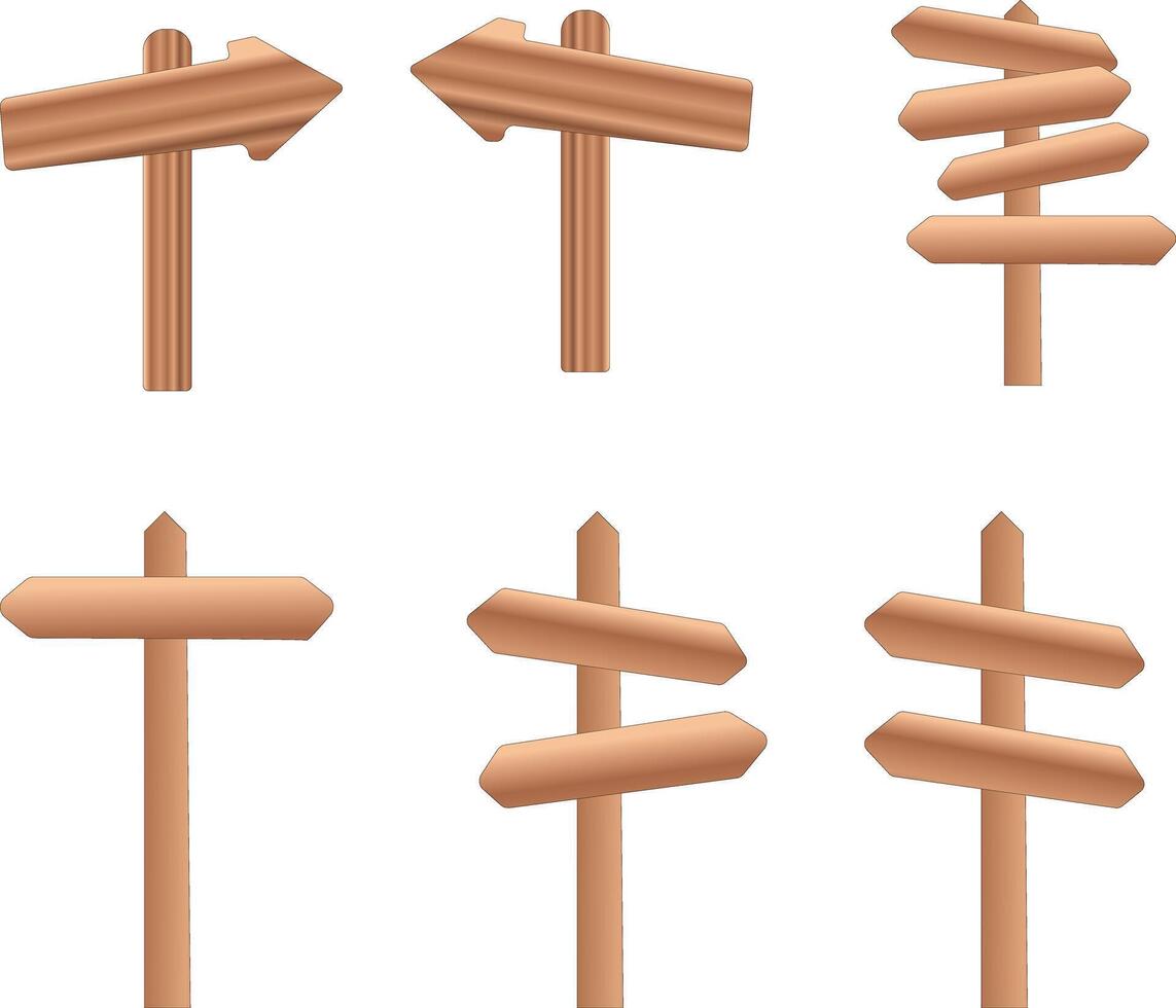 a collection of wooden signs with arrows pointing to different directions vector