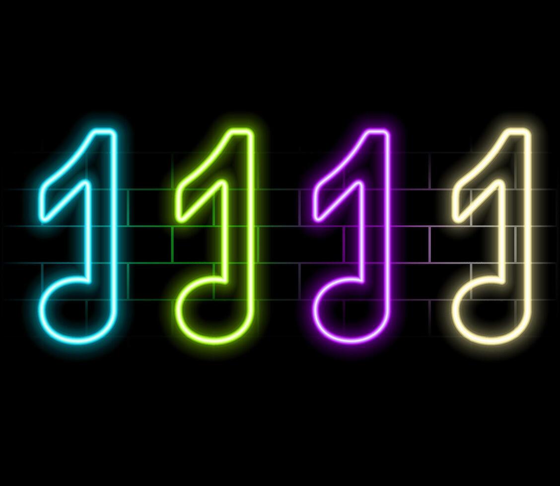 Music notes with dark neon light effect, 3d rendering. 3D illustration..green vector