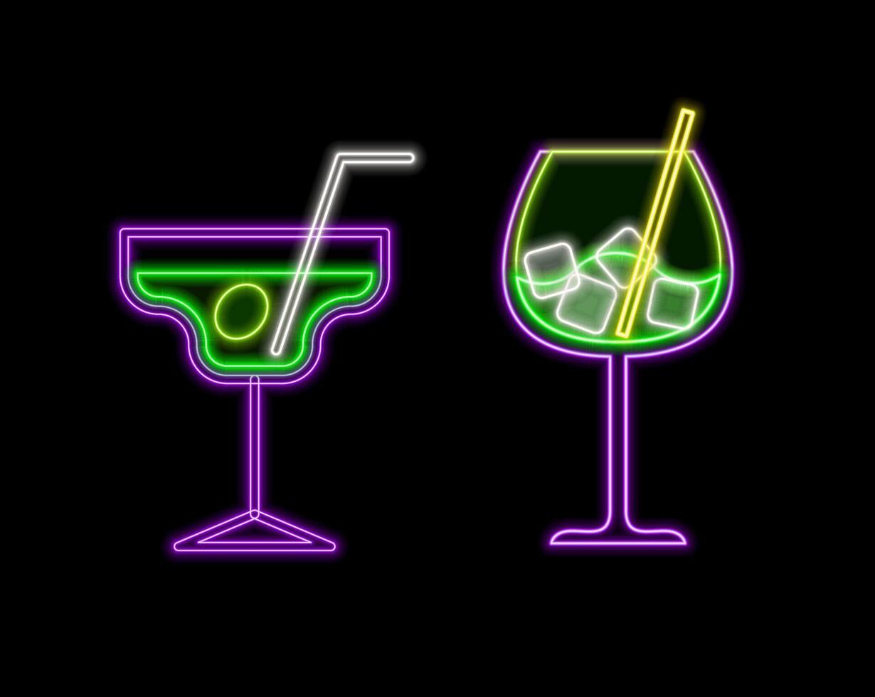Bar neon template. Bar with letters and cocktail glass. vector