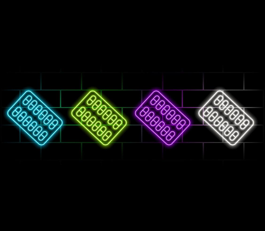 Glowing neon line Medicine pill or tablet icon isolated on black background. Capsule pill and drug sign. Pharmacy design. Illustration vector