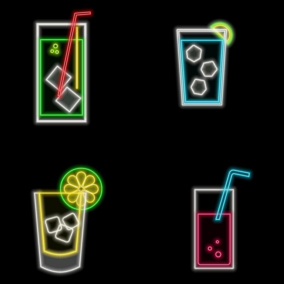 Tequila Sunrise Cocktail. Neon Design Element. Cocktail with lime. Concept for Cocktail Bar, Pub, Party. Glowing illustration for Drink promotion. vector