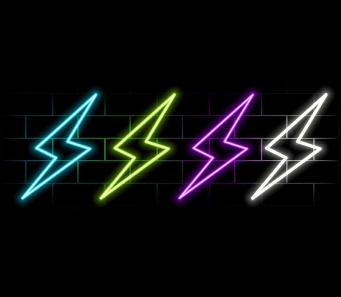 Neon bolt sign. neon lightning bolt. Glowing neon line Lightning bolt icon isolated on black background. Flash sign. Charge flash icon. Thunder bolt. Lighting strike. vector